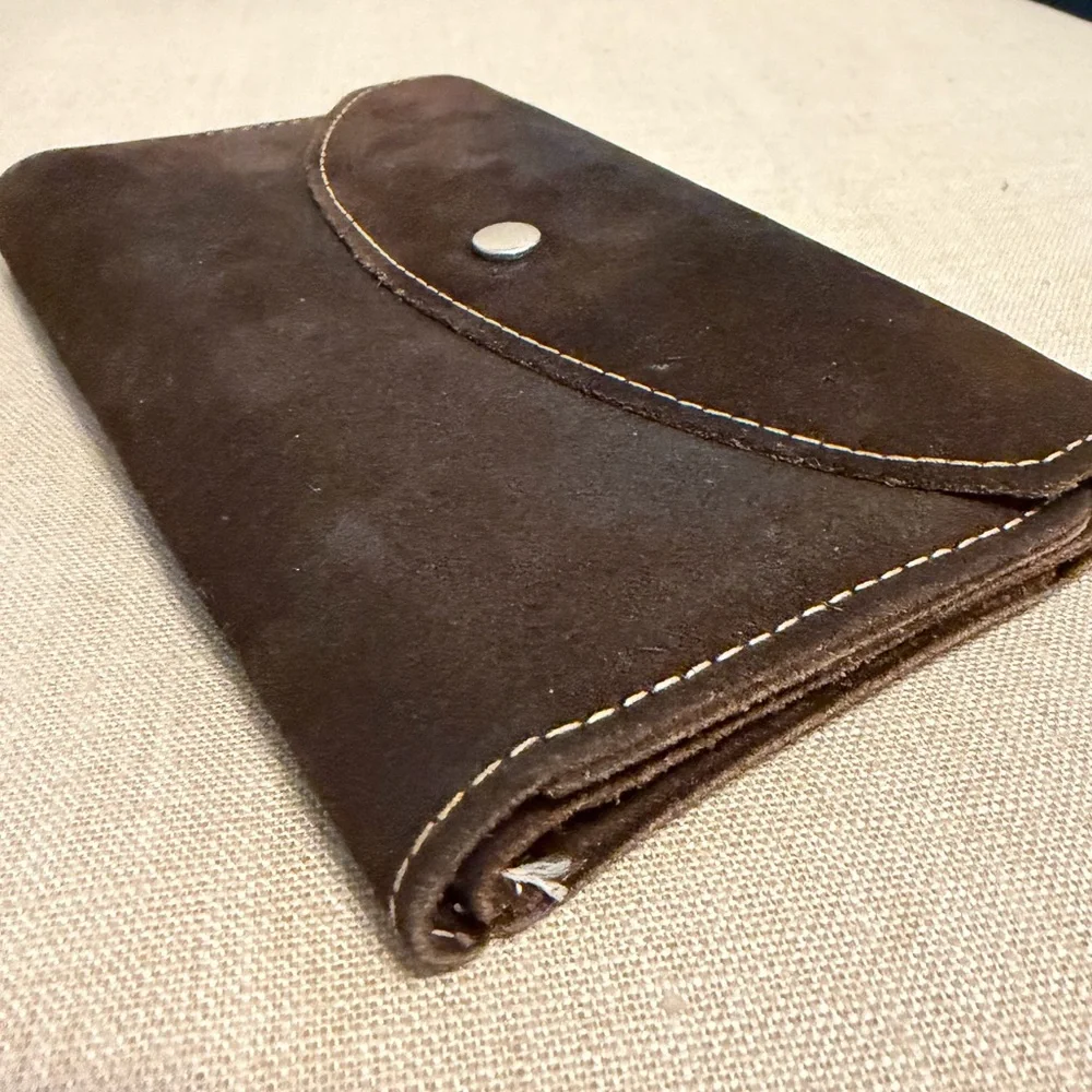 Men's Vintage Dark Brown Tri-fold Suede Leather Wallet